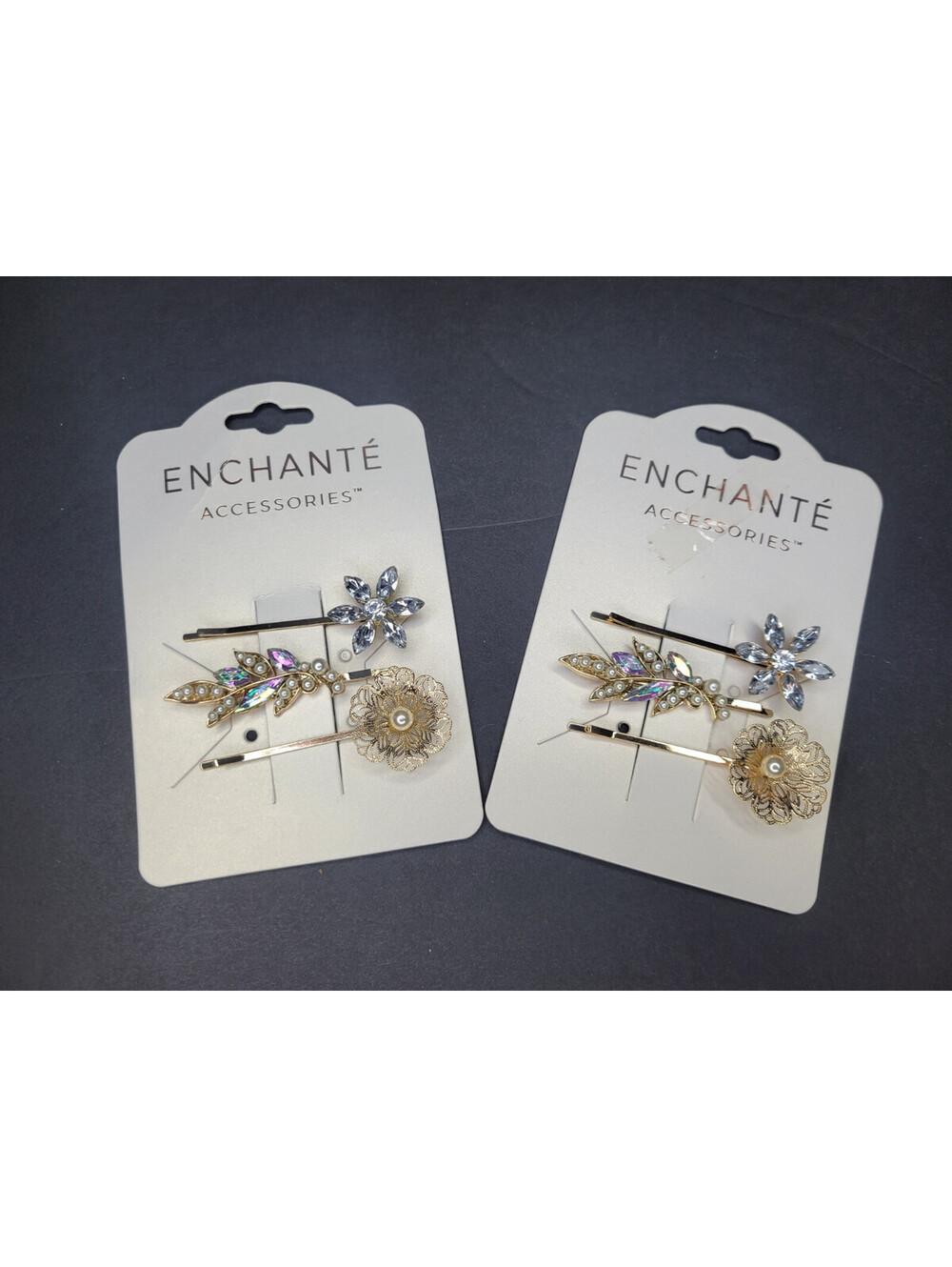6 Pc Enchante Accessories Girls Bobby Hair pins Floral Flower Rhinestones Pearls